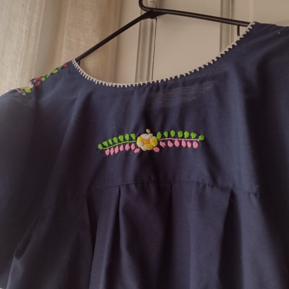 navy blue baby doll bohemian embroidery top XL - Picture 3 of 4
